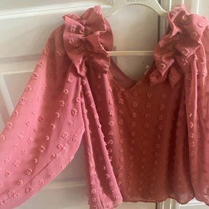 Entro Rose Swiss Dot Ruffle Top